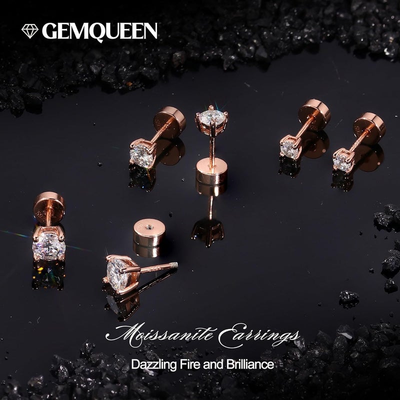 GEMQUEEN 3 Pairs Moissanite Earrings Studs 14K Gold Plated S925 Sterling Silver Flat Back Earring for Women Men - Hypoallergenic Set Cartilage Helix Piercing Jewelry Trendy Thanksgiving Christmas Gifts D Color VVS1 1.8CT - Image 2